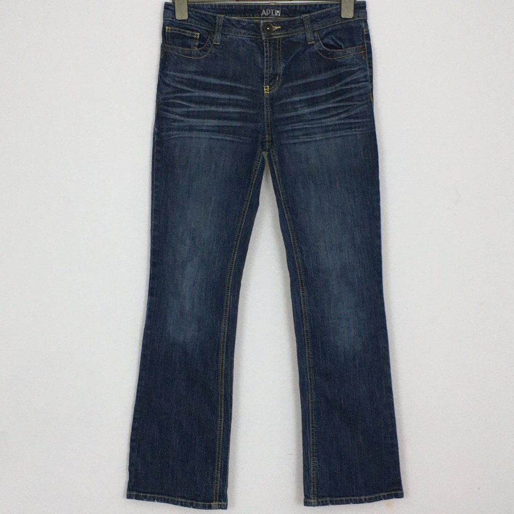 Apt9 Womens 8 Medium Wash Embellished Pockets Cotton Blend Boot Cut Blue Jeans